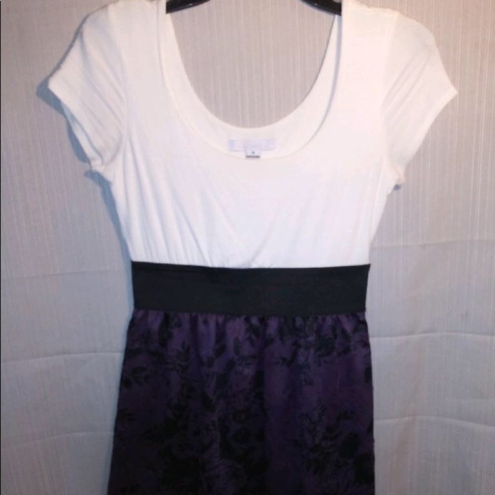 Dress White w/Purple and Black Floral Print